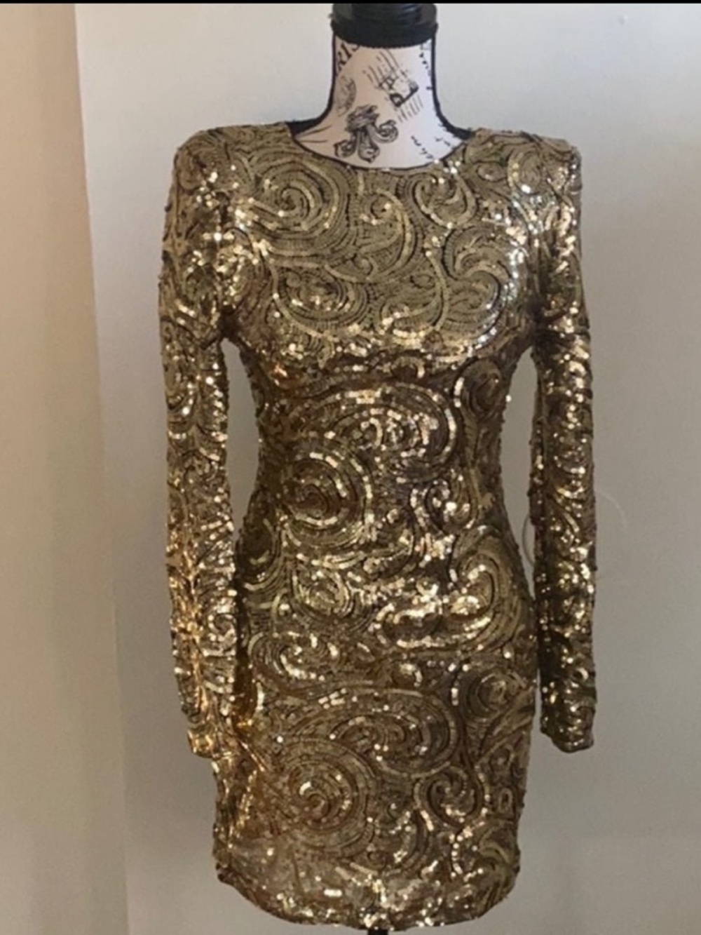 SHEIN Gold Sequin Long-Sleeve Bodycon Dress